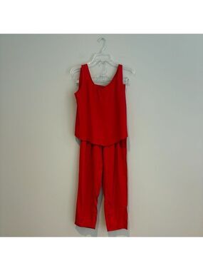 Vintage Wrapper Vibrant Red Sleeveless Pant and Top Set